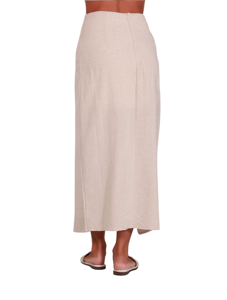 Back view of beige Boho Skirt featuring midi length and relaxed fit from Gamine Lebanon