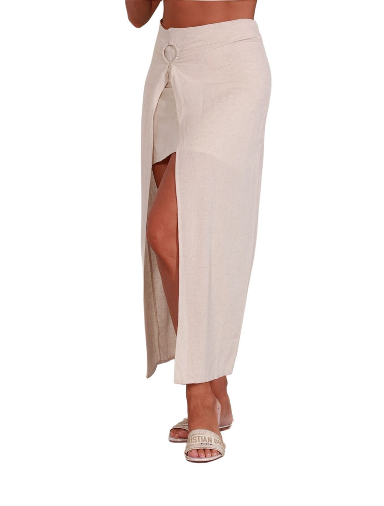 Front view of beige Boho Skirt in 100 % viscose with soft drape from Gamine Lebanon