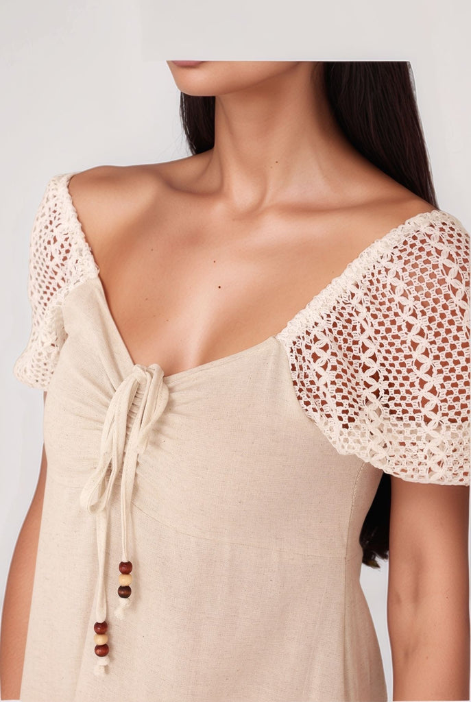  Close-up ide view of beige Casual Midi Dress – lightweight midi with effortless drape from Gamine Lebanon