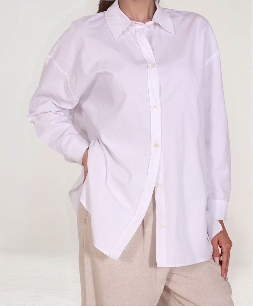 Classic White Shirt – close-up showing whalebone collar structure and premium cotton poplin fabric
