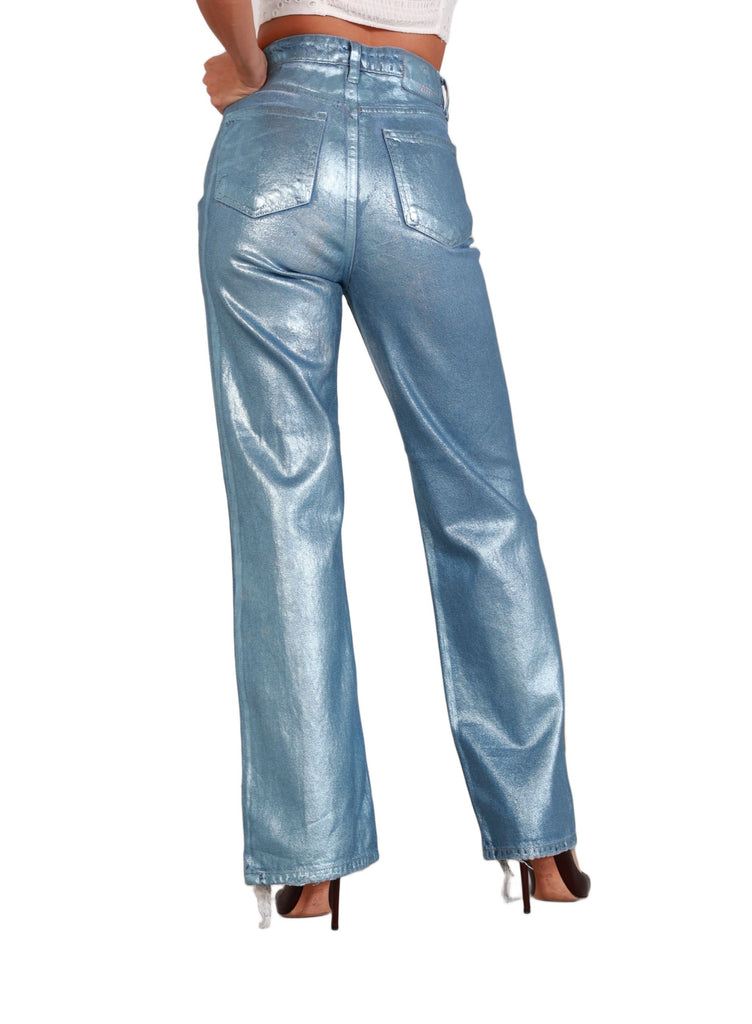 Metallic Denim – back view showing structured fit and full-length cut