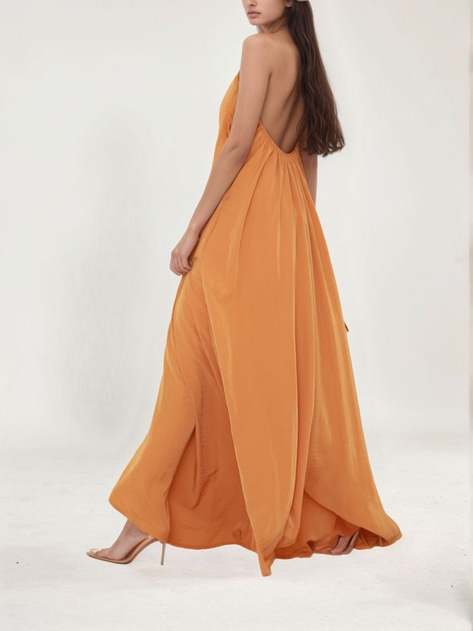 Side view of Mustard Breeze – loose silhouette flowing with drape in mustard hue by Gamine Lebanon